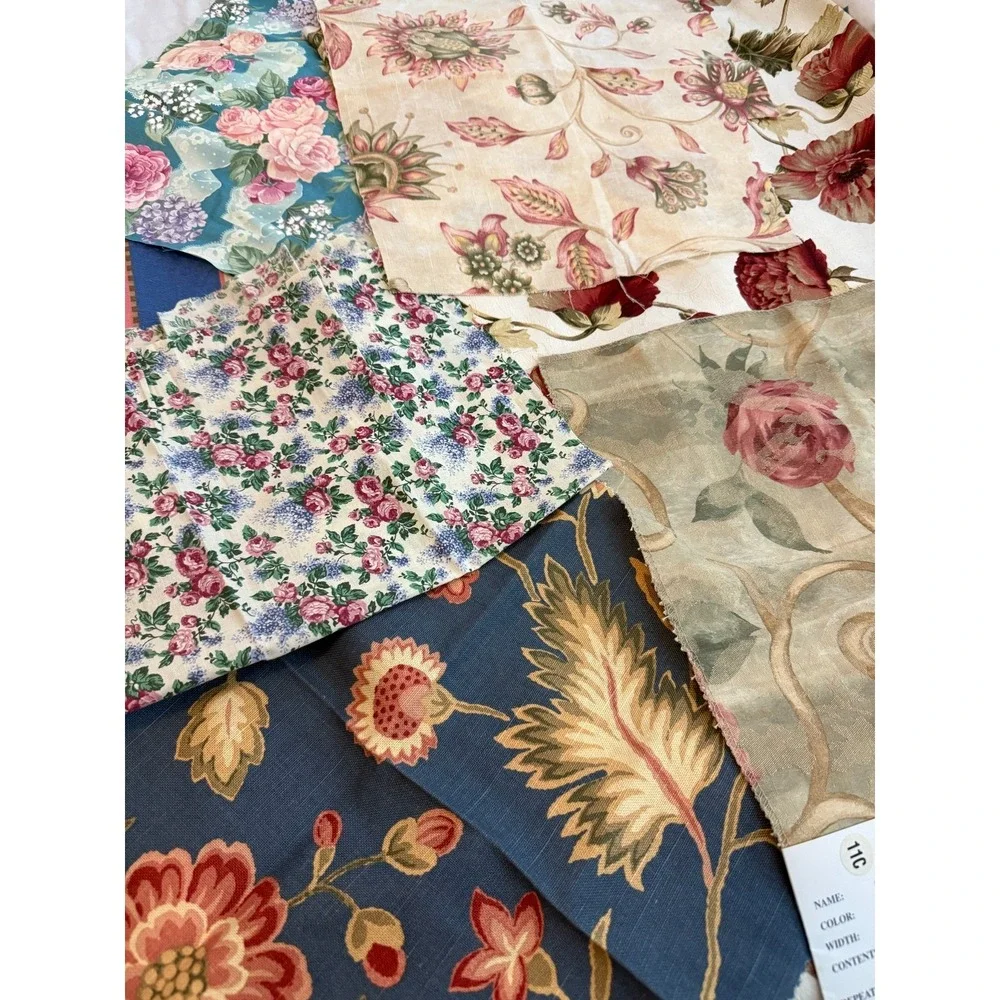 VTG new Lot of 7 flower print floral designs fabrics various size samples colors